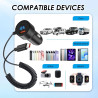 Chargeur Voiture USB C Rapide 100W avec Câble Spiralé 1,5 m, Allume Cigare 3 Ports avec USB-A etUSB-C PD, Prise Allume Cigare 12