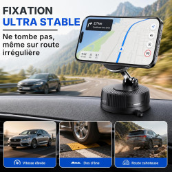 Support Téléphone Voiture Magnétique et à Aspiration – Fixation Ultra Stable Anti-Chute – Compatible MagSafe iPhone, Samsung, An