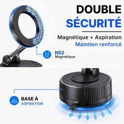 Support Téléphone Voiture Magnétique et à Aspiration – Fixation Ultra Stable Anti-Chute – Compatible MagSafe iPhone, Samsung, An