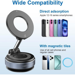 Support Téléphone Voiture, Magnetique Support Telephones Ventouse, Porte Telephone Voiture Aimanté Réglable à 360°d'Aspiration M