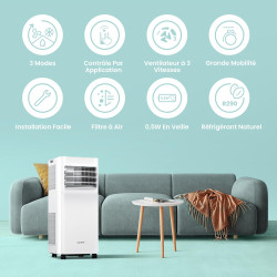 COMFEE' Climatiseur Mobile 9000 BTU/h 2,6kW, Contrôle APP, 3 Modes, 3 Vitesses de ventilation, Dimensions compactes, Pour pièces
