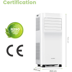 COMFEE' Climatiseur Mobile 9000 BTU/h 2,6kW, Contrôle APP, 3 Modes, 3 Vitesses de ventilation, Dimensions compactes, Pour pièces