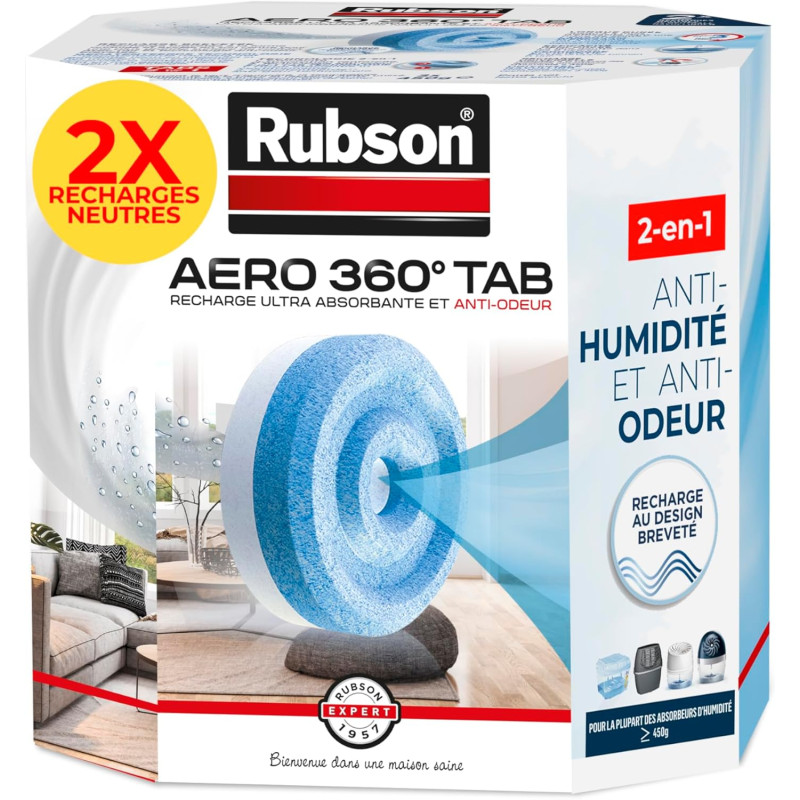 Rubson AERO 360° Recharges en tabs neutres pour absorbeur d'humidité, recharges pour déshumidificateurs AERO 360° ultra absorban