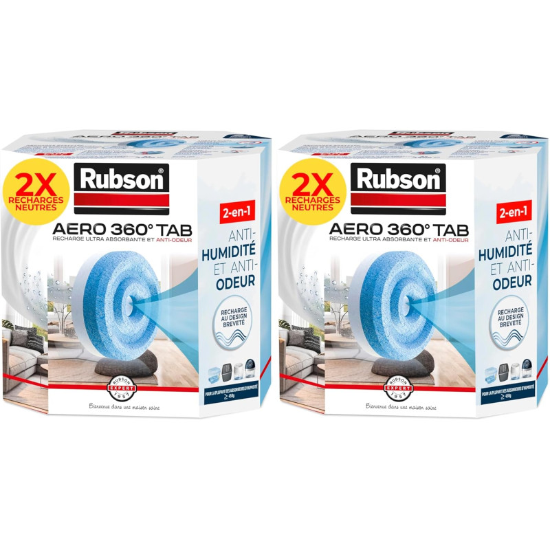 Rubson AERO 360° Recharges en tabs neutres pour absorbeur d'humidité, recharges pour déshumidificateurs AERO 360° ultra absorban