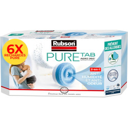 Rubson | Recharges Absorbeur d'Humidité Aero 360° Pure Tab (6 x 450 g) – Recharges anti-humidité & anti-odeur pour déshumidifica