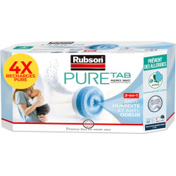 Rubson Recharges Pure Tab pour absorbeur d'humidité AERO 360° (4 x 450 g) – Recharges neutres anti-humidité & anti-odeur pour dé