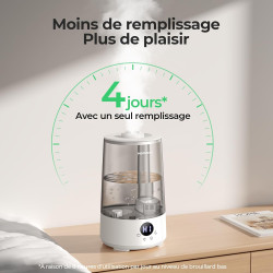 Homvana Humidificateur d'Air bébé, 3.6 L Cool Mist Top-Fill, 16dB Silencieux, 34H Durable Humidificateu Chambre, Plante, BPA Fre