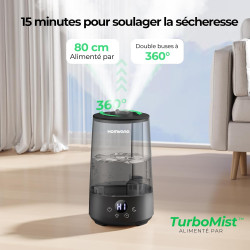 Homvana humidificateur d'air bébé, 3.6 l cool mist top-fill, 16db silencieux, 34h durable humidificateu chambre, plante, bpa fre