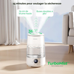 Homvana Humidificateur d'Air bébé, 3.6 L Cool Mist Top-Fill, 16dB Silencieux, 34H Durable Humidificateu Chambre, Plante, BPA Fre