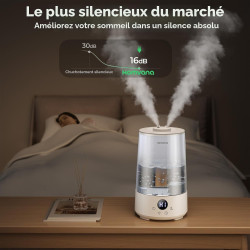Homvana Humidificateur d'Air bébé, 3.6 L Cool Mist Top-Fill, 16dB Silencieux, 34H Durable Humidificateu Chambre, Plante, BPA Fre