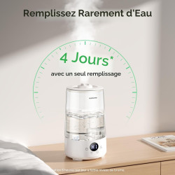 Homvana Humidificateur d'Air bébé, 3.6 L Cool Mist Top-Fill, 16dB Silencieux, 34H Durable Humidificateu Chambre, Plante, BPA Fre