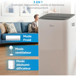 MIDEA Climatiseur Mobile Silencieux 12000 BTU avec Évacuation | 4 en 1: Climatisation, Ventilation, Déshumidification, Sleep | C