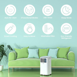 Comfee Climatiseur Mobile Portable 9000 BTU/h 2,6kW, 3-EN-1 Refroidisseur Déshumidificateur Ventilateur, Follow me, Minuterie, M