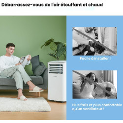 Comfee Climatiseur Mobile Portable 9000 BTU/h 2,6kW, 3-EN-1 Refroidisseur Déshumidificateur Ventilateur, Follow me, Minuterie, M