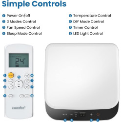 Comfee Climatiseur Mobile Portable 9000 BTU/h 2,6kW, 3-EN-1 Refroidisseur Déshumidificateur Ventilateur, Follow me, Minuterie, M