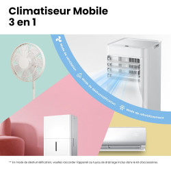 COMFEE' Climatiseur Mobile 7000 BTU/h 2kW, Contrôle APP, 3 Modes, 3 Vitesses de ventilation, Minuterie 24H, Dimensions compactes