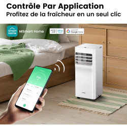 COMFEE' Climatiseur Mobile 7000 BTU/h 2kW, Contrôle APP, 3 Modes, 3 Vitesses de ventilation, Minuterie 24H, Dimensions compactes