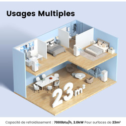 COMFEE' Climatiseur Mobile 7000 BTU/h 2kW, Contrôle APP, 3 Modes, 3 Vitesses de ventilation, Minuterie 24H, Dimensions compactes