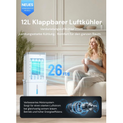 Climatiseur Mobile, Rafraîchisseur d’Air 3-en-1, Refroidisseur Évaporatif, Réservoir 12L, 3 Vitesses, Oscillation 60°, 35dB Sile