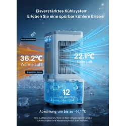 Climatiseur Mobile, Rafraîchisseur d’Air 3-en-1, Refroidisseur Évaporatif, Réservoir 12L, 3 Vitesses, Oscillation 60°, 35dB Sile