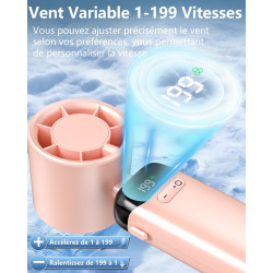 Kouric Ventilateur Portable Turbo, 199 Vitesses Réglables|Batterie 3500mAh Autonomie 10 Heures|Mini Ventilateur de Poche avec Éc