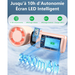 Kouric Ventilateur Portable Turbo, 199 Vitesses Réglables|Batterie 3500mAh Autonomie 10 Heures|Mini Ventilateur de Poche avec Éc