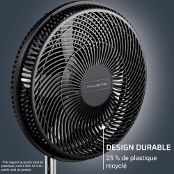 Rowenta Turbo Essential Ventilateur sur pied, Puissant, Design, Durable, Performant, Ecoconçu, 3 vitesses VU3110F3, Noir