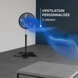 Rowenta Turbo Essential Ventilateur sur pied, Puissant, Design, Durable, Performant, Ecoconçu, 3 vitesses VU3110F3, Noir