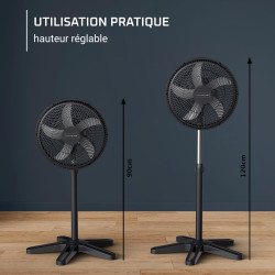 Rowenta Turbo Essential Ventilateur sur pied, Puissant, Design, Durable, Performant, Ecoconçu, 3 vitesses VU3110F3, Noir