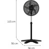 Rowenta Turbo Essential Ventilateur sur pied, Puissant, Design, Durable, Performant, Ecoconçu, 3 vitesses VU3110F3, Noir