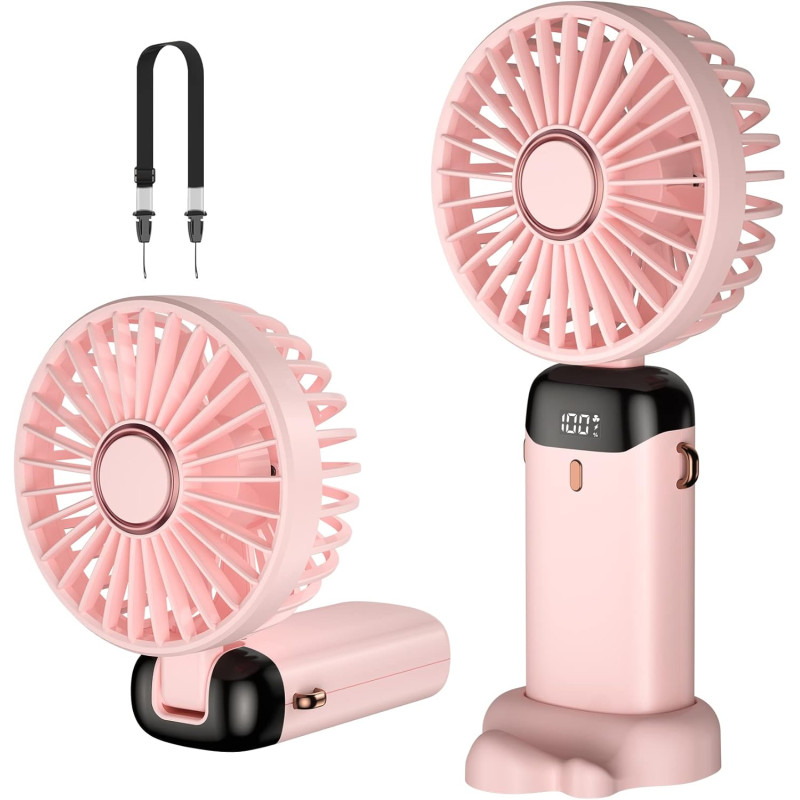 Mini ventilateur portable, rechargeable, petit ventilateur de poche avec 5 vitesses, batterie intégrée de 4200 mAh, ventilateur 