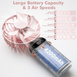 Mini ventilateur portable, rechargeable, petit ventilateur de poche avec 5 vitesses, batterie intégrée de 4200 mAh, ventilateur 