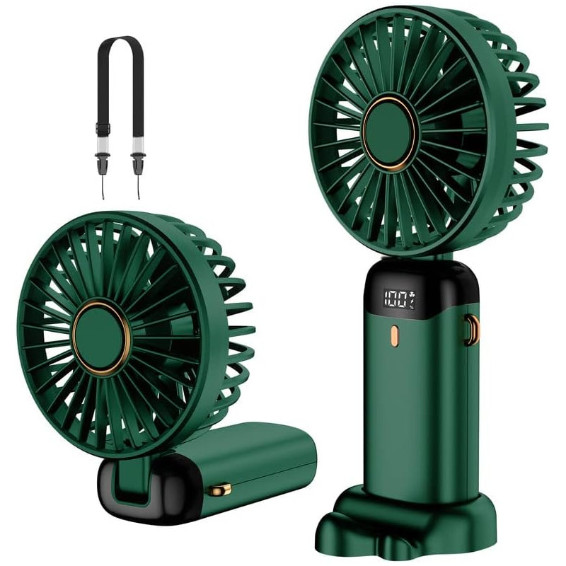 Mini ventilateur portable rechargeable par USB, 5 vitesses avec cordon et base, batterie intégrée de 4200 mAh, pliable pour bure