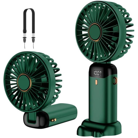 Mini ventilateur portable rechargeable par USB, 5 vitesses avec cordon et base, batterie intégrée de 4200 mAh, pliable pour bure
