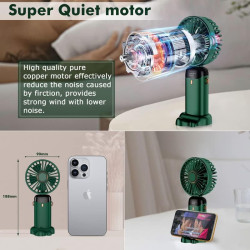Mini ventilateur portable rechargeable par USB, 5 vitesses avec cordon et base, batterie intégrée de 4200 mAh, pliable pour bure