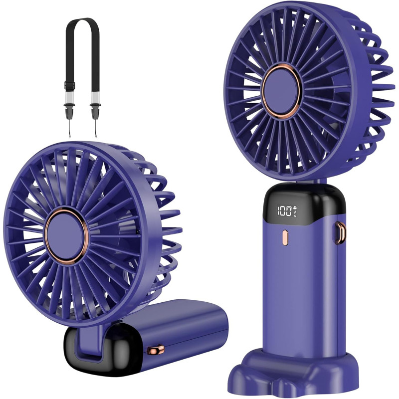 Mini ventilateur portable, rechargeable, petit ventilateur de poche avec 5 vitesses, batterie intégrée de 4200 mAh, ventilateur 