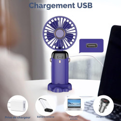 Mini ventilateur portable, rechargeable, petit ventilateur de poche avec 5 vitesses, batterie intégrée de 4200 mAh, ventilateur 