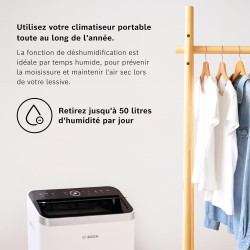 Bosch Cool 4000 Portable AC - 3 en 1 Climatiseur, Déshumidificateur, Ventilateur - 2,6 kW pour les pièces jusqu'à 35m² - Avec Mo
