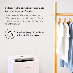 Bosch Cool 2000 Portable AC - 3 en 1 Climatiseur, Déshumidificateur, Ventilateur - 2,6 kW pour les pièces jusqu'à 35m² - Avec Mo