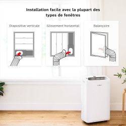 Bosch Cool 2000 Portable AC - 3 en 1 Climatiseur, Déshumidificateur, Ventilateur - 2,6 kW pour les pièces jusqu'à 35m² - Avec Mo