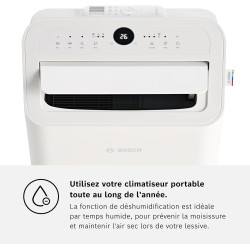 Bosch Cool 2000 Portable AC - 3 en 1 Climatiseur, Déshumidificateur, Ventilateur - 2,6 kW pour les pièces jusqu'à 35m² - Avec Mo