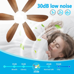VHV Ventilateur de Plafond avec Lumière et Telecommande, LED Ventilateur Dimmable Plafonnier avec 40W E27 Lampe Intégrée, 6 Pale
