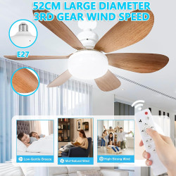 VHV Ventilateur de Plafond avec Lumière et Telecommande, LED Ventilateur Dimmable Plafonnier avec 40W E27 Lampe Intégrée, 6 Pale