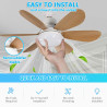 VHV Ventilateur de Plafond avec Lumière et Telecommande, LED Ventilateur Dimmable Plafonnier avec 40W E27 Lampe Intégrée, 6 Pale