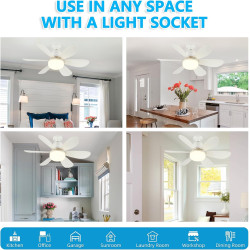 VHV Ventilateur de Plafond avec Lumière et Telecommande, LED Ventilateur Dimmable Plafonnier avec 40W E27 Lampe Intégrée, 6 Pale
