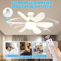 VHV Ventilateur de Plafond avec Lumière et Telecommande, LED Ventilateur Dimmable Plafonnier avec 40W E27 Lampe Intégrée, 6 Pale