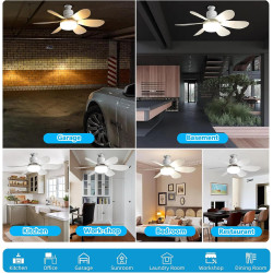 VHV Ventilateur de Plafond avec Lumière et Telecommande, LED Ventilateur Dimmable Plafonnier avec 40W E27 Lampe Intégrée, 6 Pale