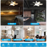 VHV Ventilateur de Plafond avec Lumière et Telecommande, LED Ventilateur Dimmable Plafonnier avec 40W E27 Lampe Intégrée, 6 Pale