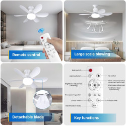 VHV Ventilateur de Plafond avec Lumière et Telecommande, LED Ventilateur Dimmable Plafonnier avec 40W E27 Lampe Intégrée, 6 Pale