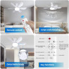 VHV Ventilateur de Plafond avec Lumière et Telecommande, LED Ventilateur Dimmable Plafonnier avec 40W E27 Lampe Intégrée, 6 Pale